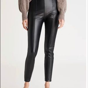 Ann Taylor Black Faux Leather Seamed Side Zip Leggings